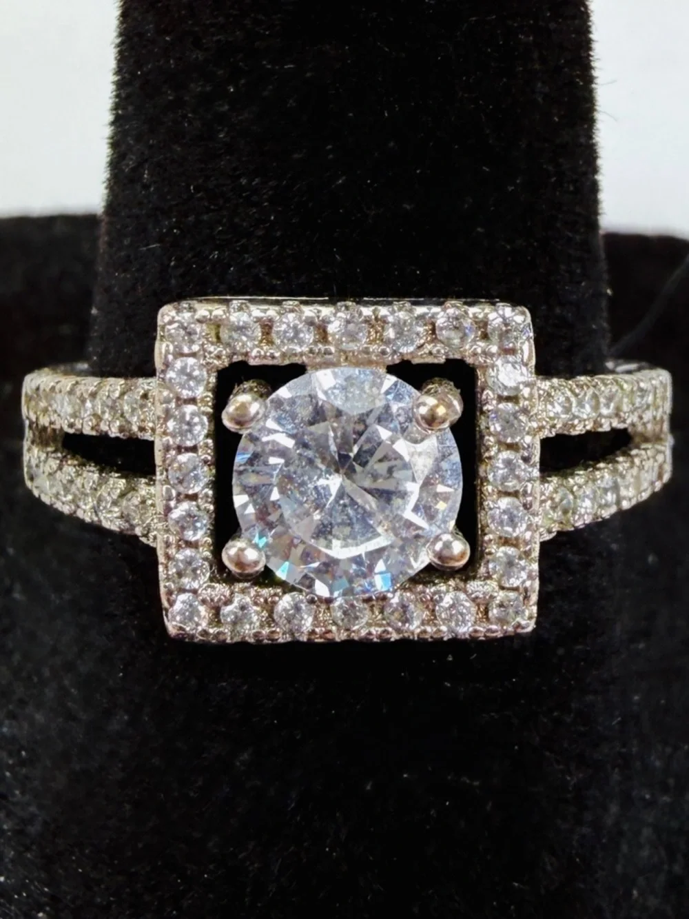 Vintage aged Silvertone antique bling costume ring size 7 1/2